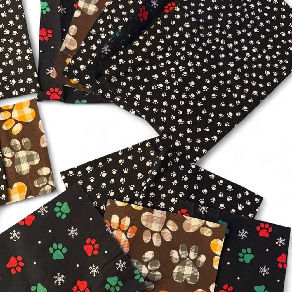 16 Pc Dog Paw Print Cotton Fabric Bundle | Quilt Squares Pet Sewing